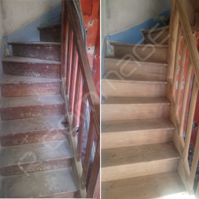 Décapage escalier chêne Rennes avant-après