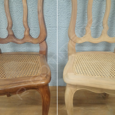 Aérogommage chaises en merisier assises cannages Rennes avant-après